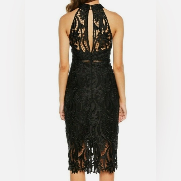 BARDOT Sz6/Sm ISA EMBROIDERED SLEEVELESS LACE STRETCH PENCIL DRESS BLACK - Picture 2 of 9